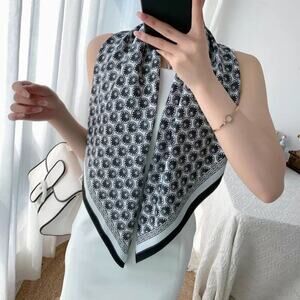 2/$30 NEW White Black Sunburst Geometric Printed Silky Fashion Scarf